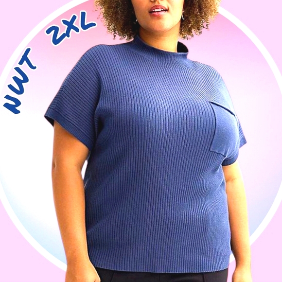 NWT 1X & 2XL Mockneck Ribbed Top w 1 Chest Pocket -Price is for Each in 3 Colors - Picture 1 of 16